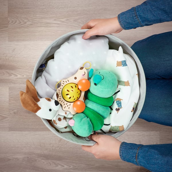 LEN storage bag, dotted green/light grey, 35 cm