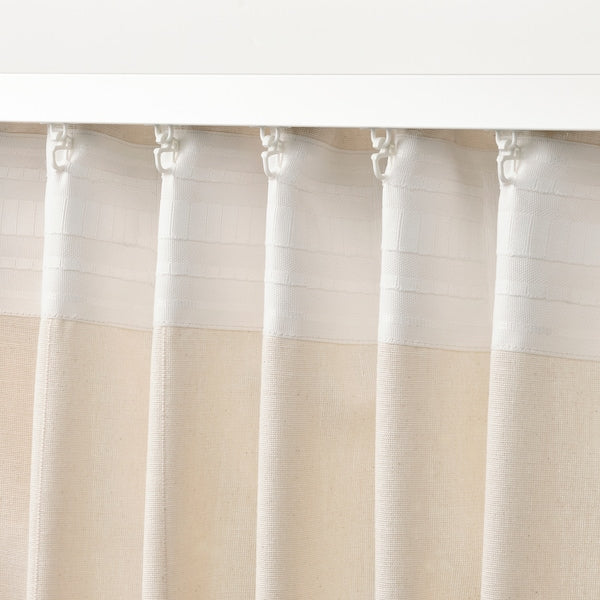 LENDA curtains with tie-backs, 1 pair, off-white/with heading tape, 140x300 cm