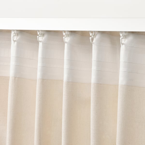 LENDA curtains with tie-backs, 1 pair, off-white/with heading tape, 140x300 cm