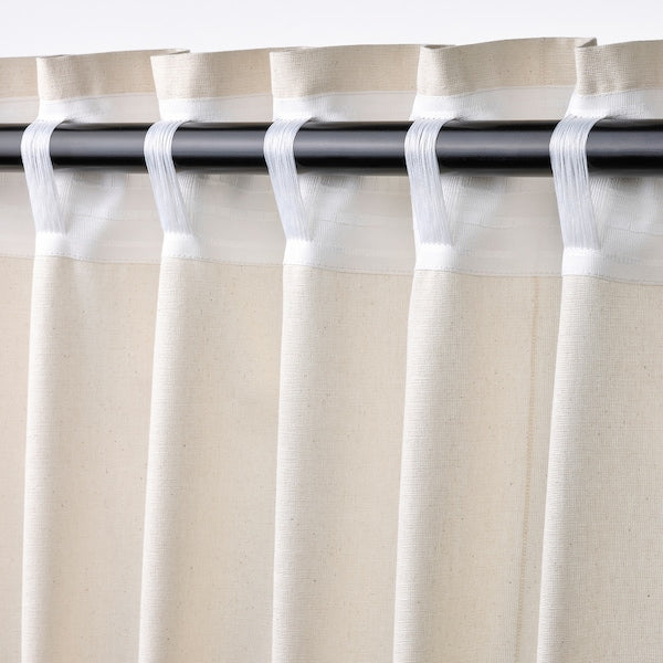 LENDA curtains with tie-backs, 1 pair, off-white/with heading tape, 140x300 cm