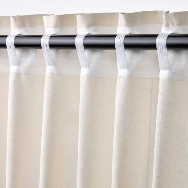 LENDA curtains with tie-backs, 1 pair, off-white/with heading tape, 140x300 cm