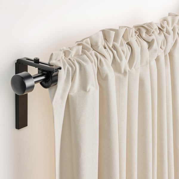 LENDA curtains with tie-backs, 1 pair, off-white/with heading tape, 140x300 cm