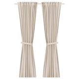 LENDA curtains with tie-backs, 1 pair, off-white/with heading tape, 140x300 cm