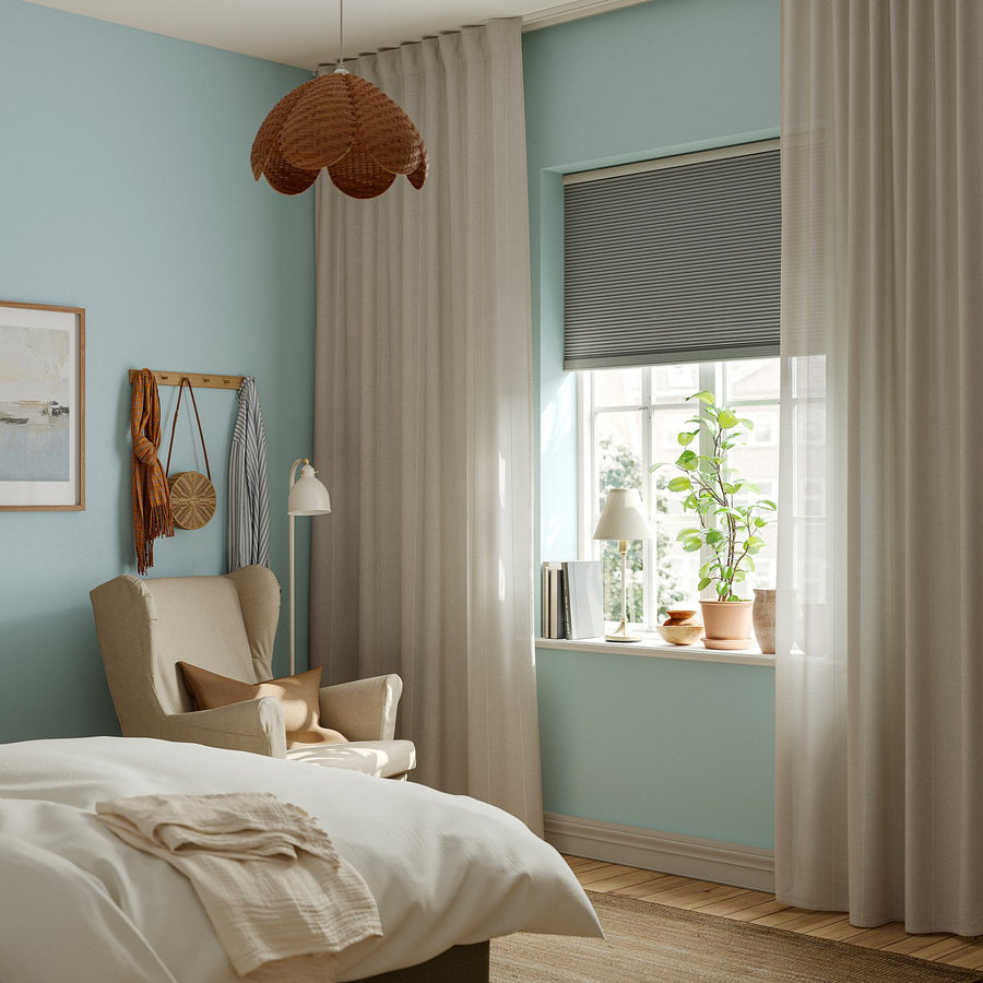 LENDA curtains with tie-backs, 1 pair, off-white/with heading tape, 140x300 cm