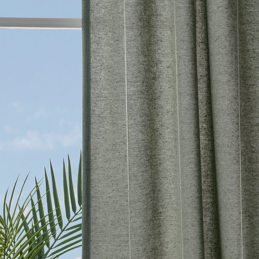 LENDA curtains with tie-backs, 1 pair, light grey-green/with heading tape, 140x300 cm