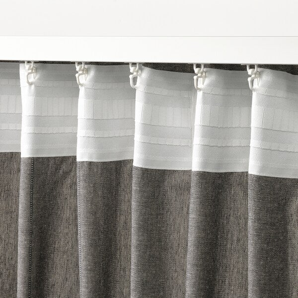 LENDA curtains with tie-backs, 1 pair, dark grey/with heading tape, 140x300 cm