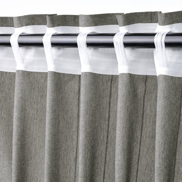 LENDA curtains with tie-backs, 1 pair, dark grey/with heading tape, 140x300 cm