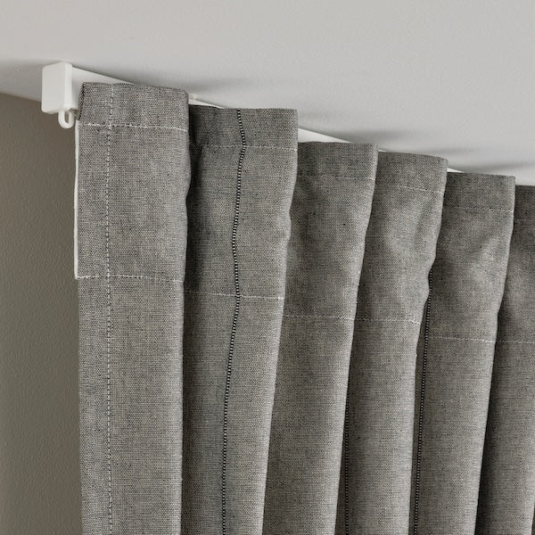 LENDA curtains with tie-backs, 1 pair, dark grey/with heading tape, 140x300 cm