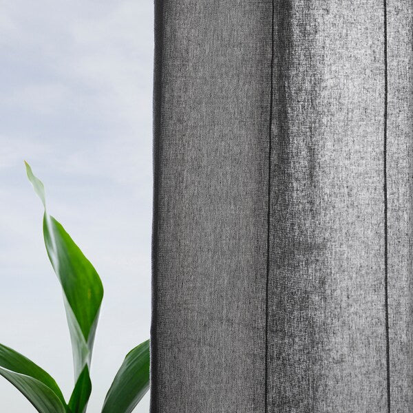 LENDA curtains with tie-backs, 1 pair, dark grey/with heading tape, 140x300 cm