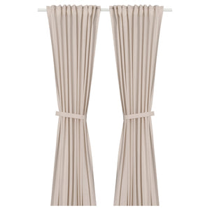 LENDA curtains with tie-backs, 1 pair, light pink/with heading tape, 140x300 cm