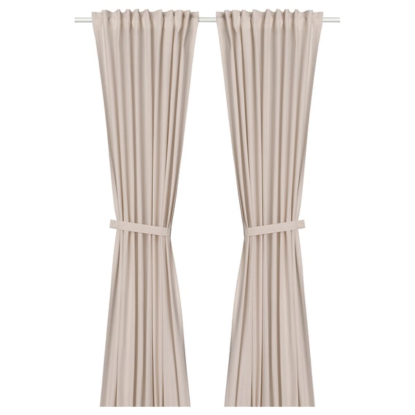LENDA curtains with tie-backs, 1 pair, light pink/with heading tape, 140x300 cm