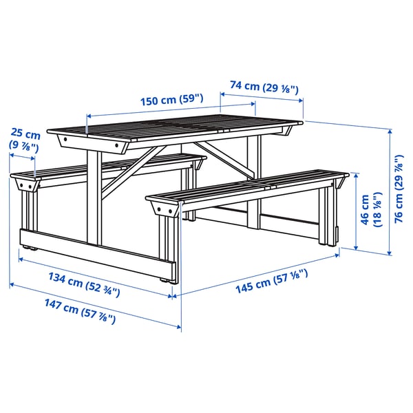 LERHOLMEN picnic table, acacia outdoor, 150x25 cm