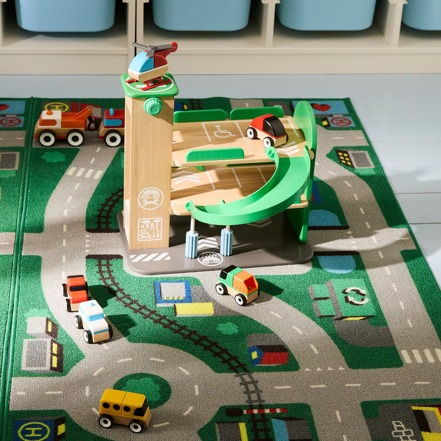 LILLABO garage with car and helicopter, multicolour, 35x42 cm