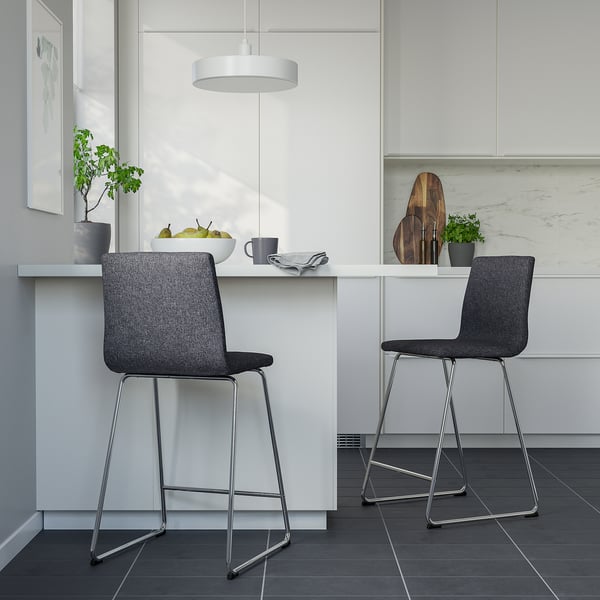 LILLÅNÄS bar stool, chrome-plated/Gunnared dark grey, 63 cm