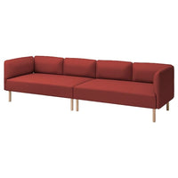 LILLEHEM 4-seat modular sofa, Gunnared/brown-red wood, 296x73x76 cm