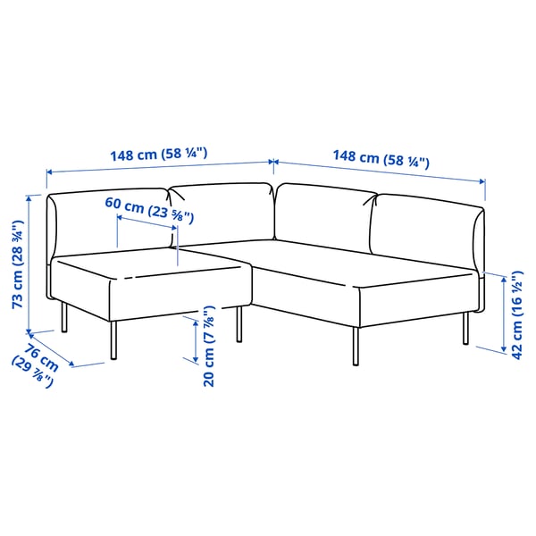 LILLEHEM modular corner sofa, 2-seat, Vissle beige/metal, 148x73x76 cm