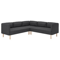 LILLEHEM modular corner sofa, 4 seat, Gunnared dark grey/wood, 224x73x76 cm