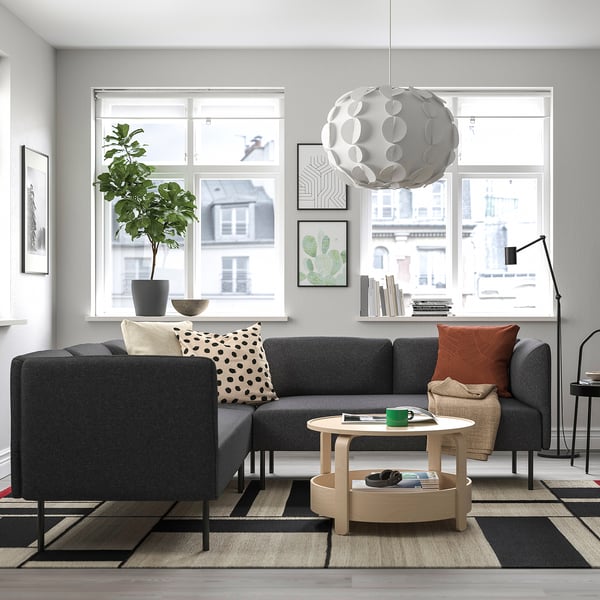 LILLEHEM modular corner sofa, 4 seat, Gunnared dark grey/metal, 224x73x76 cm