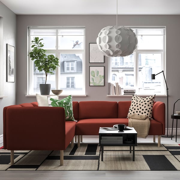 LILLEHEM modular corner sofa, 4 seat, Gunnared/brown-red wood, 224x73x76 cm