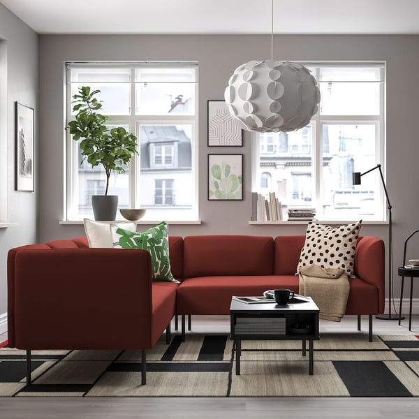 LILLEHEM modular corner sofa, 4 seat, Gunnared/brown-red metal, 224x73x76 cm
