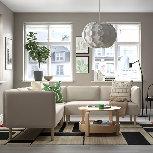 LILLEHEM modular corner sofa, 4 seat, Vissle beige/wood, 224x73x76 cm