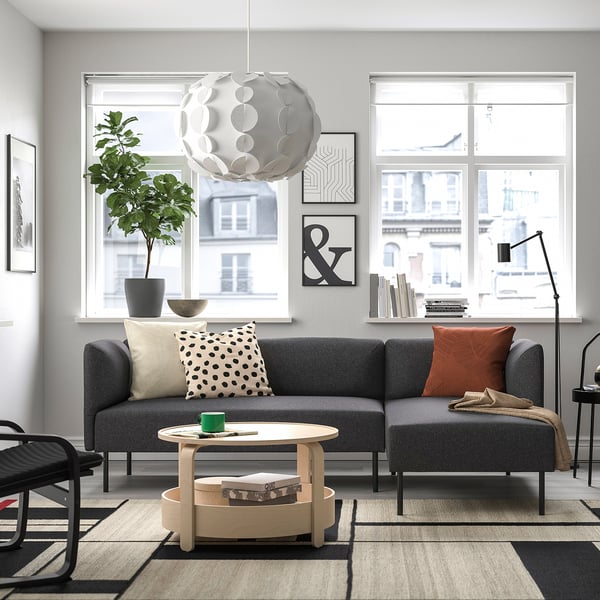 LILLEHEM 3-seat modular sofa w chaise longue, Gunnared/dark grey metal, 224x20x76 cm