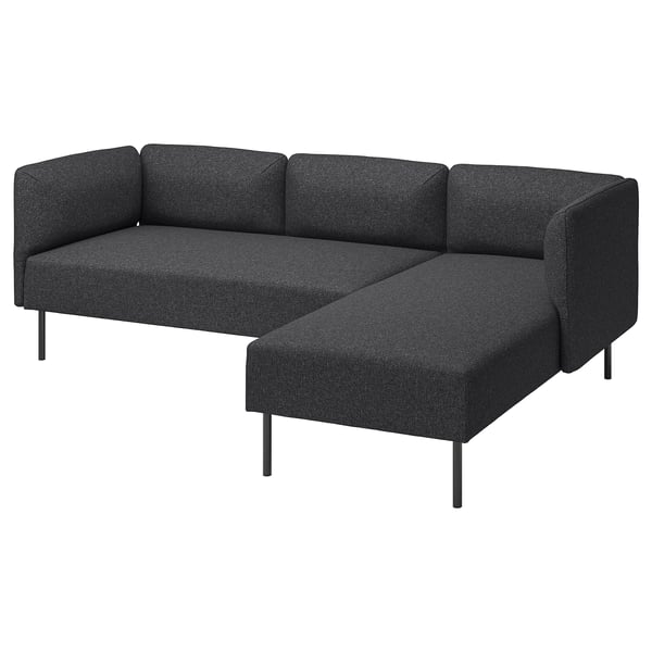 LILLEHEM 3-seat modular sofa w chaise longue, Gunnared/dark grey metal, 224x20x76 cm