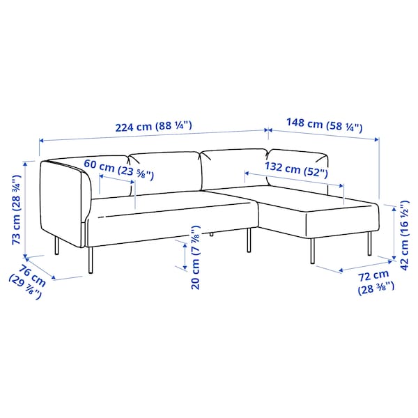 Ikea LILLEHEM - 3-seater comp sofa/chaise-longue, Vissle/beige wood
