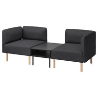 LILLEHEM 2-seat modular sofa with side table, Gunnared dark grey/wood, 202x73x76 cm