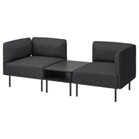 LILLEHEM 2-seat modular sofa with side table, Gunnared dark grey/metal, 202x73x76 cm