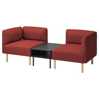 LILLEHEM 2-seat modular sofa with side table, Gunnared/brown-red wood, 202x73x76 cm
