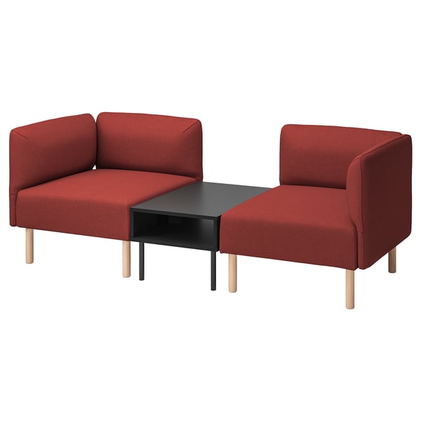 LILLEHEM 2-seat modular sofa with side table, Gunnared/brown-red wood, 202x20x76 cm