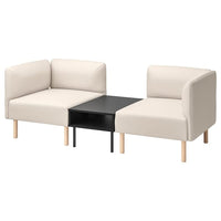 LILLEHEM 2-seat modular sofa with side table, Vissle beige/wood, 202x73x76 cm