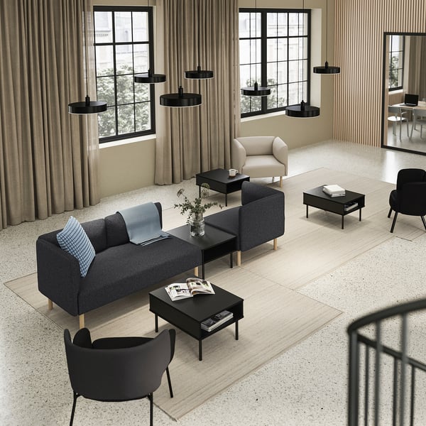 LILLEHEM 3-seat modular sofa with side table, Gunnared dark grey/wood, 274x73x80 cm