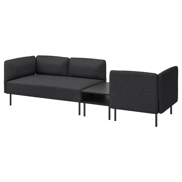 LILLEHEM 3-seat modular sofa with side table, Gunnared dark grey/metal, 274x73x80 cm