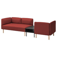 LILLEHEM 3-seat modular sofa with side table, Gunnared brown-red/wood, 274x73x80 cm