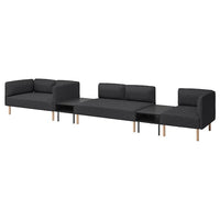 LILLEHEM 5-seat modular sofa with side table, Gunnared/dark grey wood, 472x73x76 cm