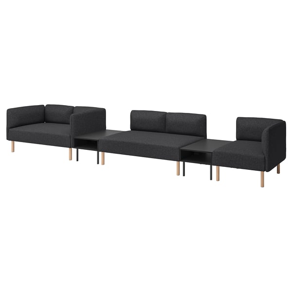 LILLEHEM 5-seat modular sofa with side table, Gunnared/dark grey wood, 472x73x76 cm