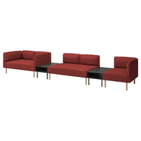 LILLEHEM 5-seat modular sofa with side table, Gunnared/brown-red wood, 472x73x76 cm