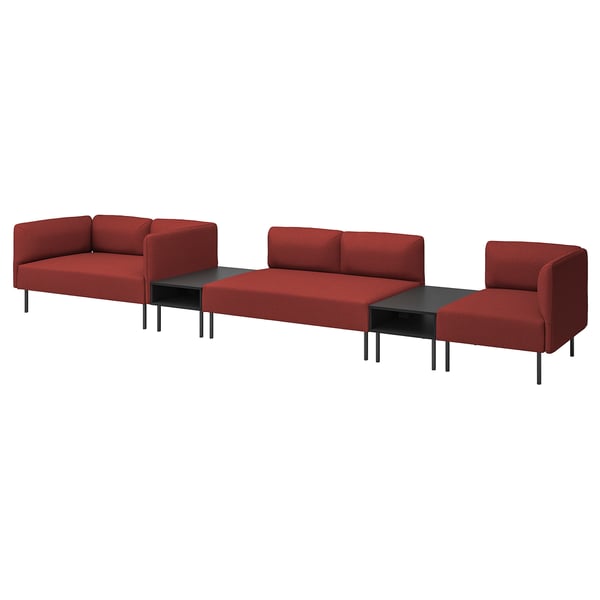 LILLEHEM 5-seat modular sofa with side table, Gunnared/brown-red metal, 70x50 cm