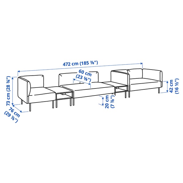 LILLEHEM 5-seat modular sofa with side table, Gunnared/brown-red metal, 70x50 cm