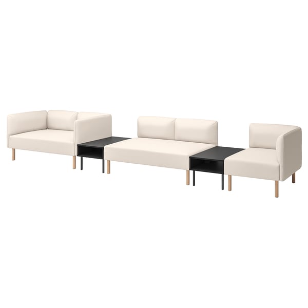 LILLEHEM 5-seat modular sofa with side table, Vissle/beige wood, 472x73x76 cm