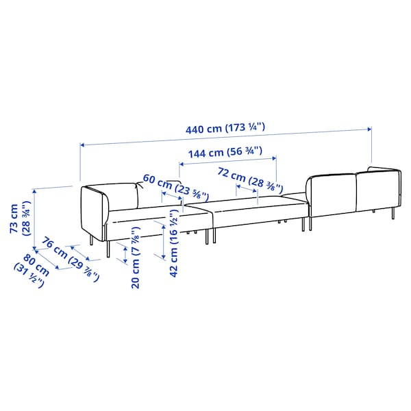 Ikea LILLEHEM - 6-seat sectional sofa, Vissle/beige metal