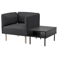 LILLEHEM armchair with side table, Gunnared dark grey/wood, 80x73x76 cm