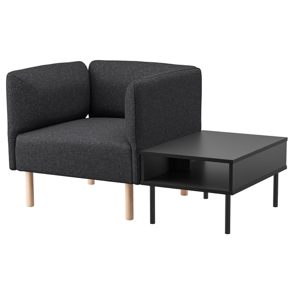LILLEHEM armchair with side table, Gunnared dark grey/wood, 70x50 cm