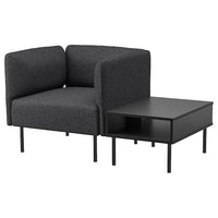 LILLEHEM armchair with side table, Gunnared dark grey/metal, 80x73x76 cm
