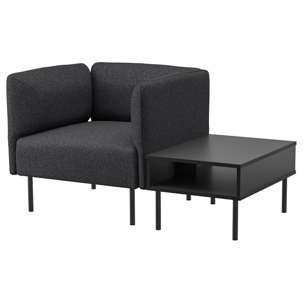 LILLEHEM armchair with side table, Gunnared dark grey/metal, 70x50 cm