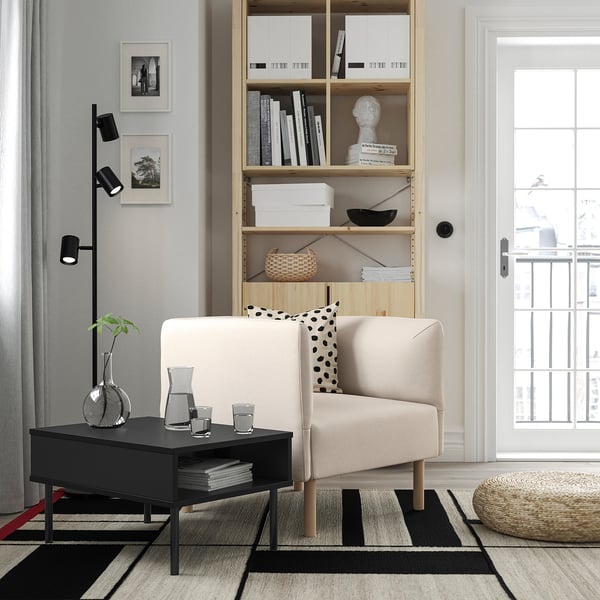 LILLEHEM armchair with side table, Vissle beige/wood, 80x73x76 cm