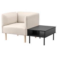 LILLEHEM armchair with side table, Vissle beige/wood, 80x73x76 cm