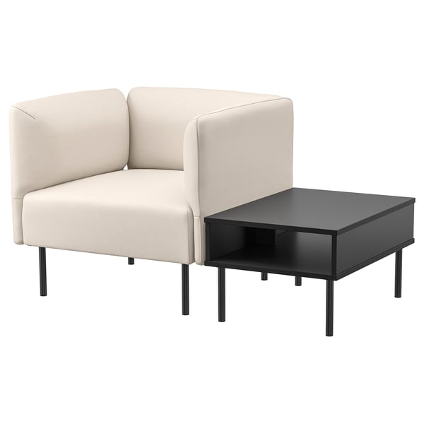 LILLEHEM armchair with side table, Vissle beige/metal, 70x50 cm